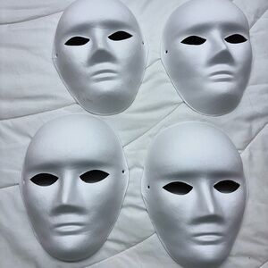 White Paper Mache Masks Face Masks Set of 4- 10”-7”